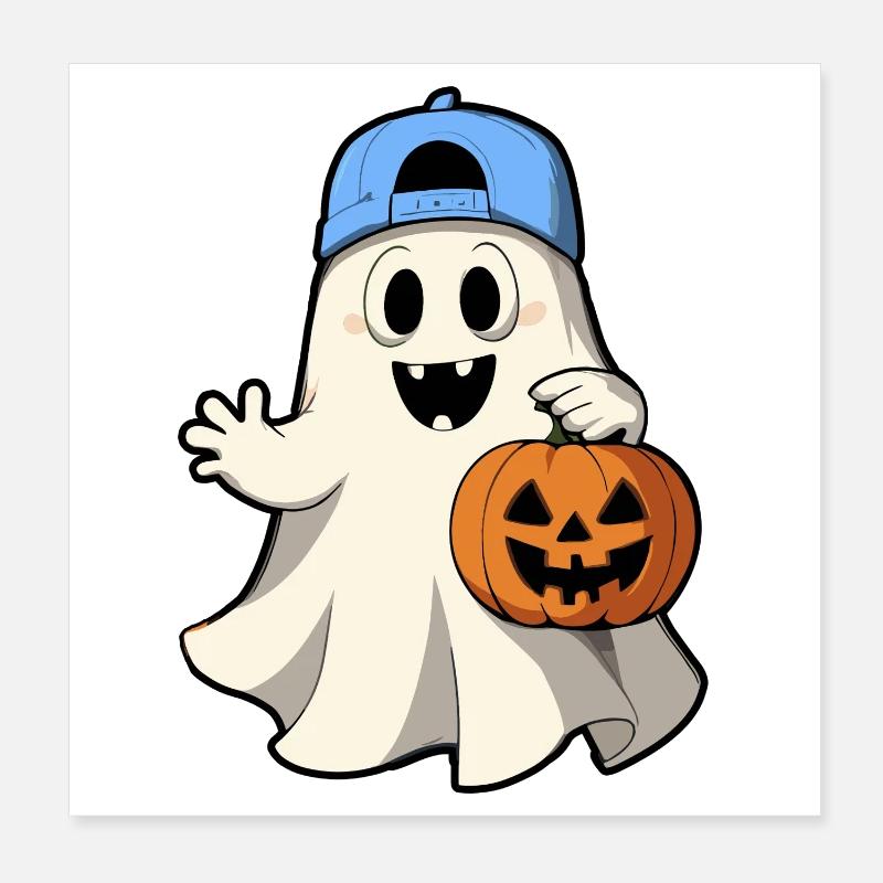 Fantôme avec citrouille pour Halloween avec casquette de baseball Poster 20 x 20 cm