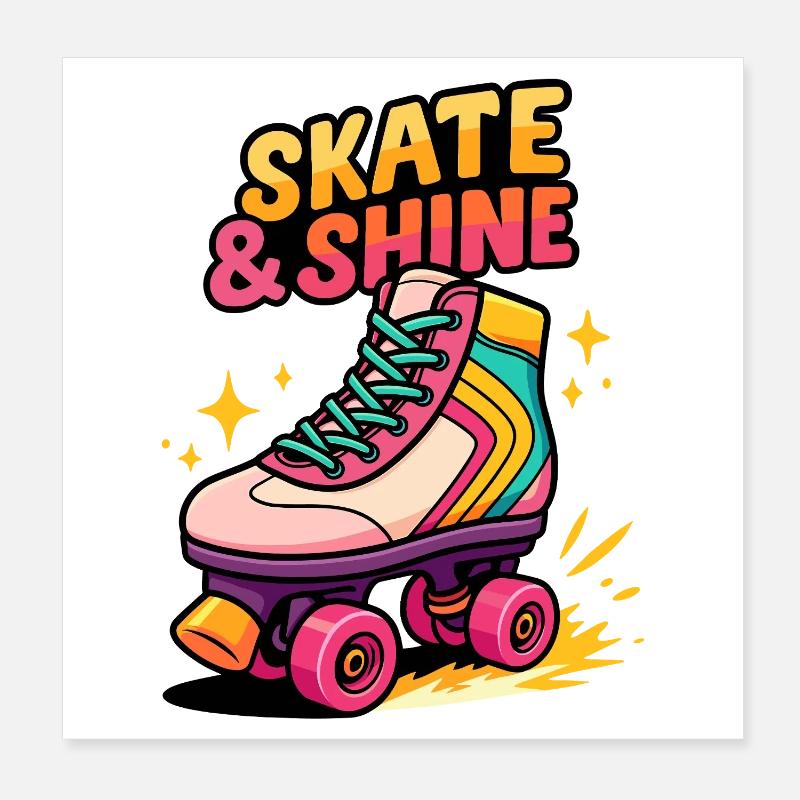 Skate & Shine Neon Roller Poster 8" x 8" (20x20 cm)