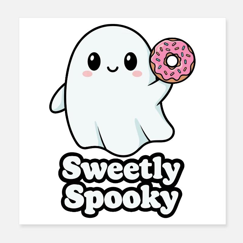 Süß Spukgeist mit Donut Poster 20x20 cm