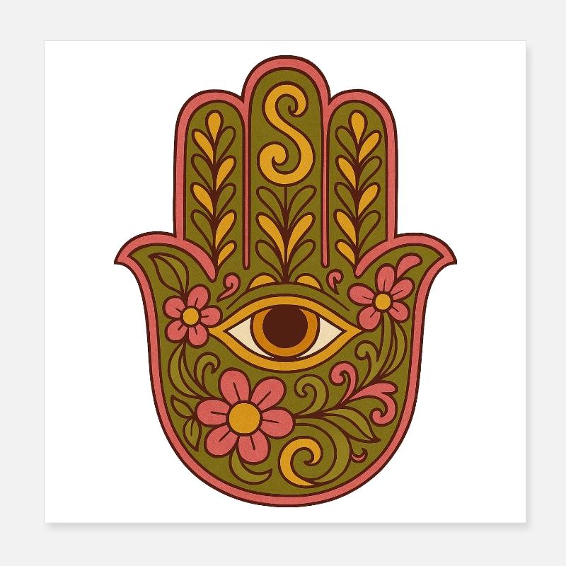 Hamsa Eye Floral Boho Kunstwerk Poster 20x20 cm