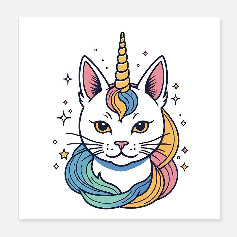 Regenbogen Einhorn Katze Poster 20x20 cm