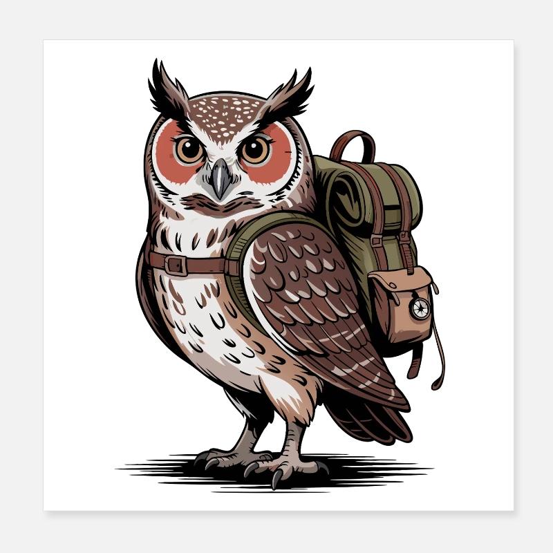 Eule mit Rucksack Poster 20x20 cm