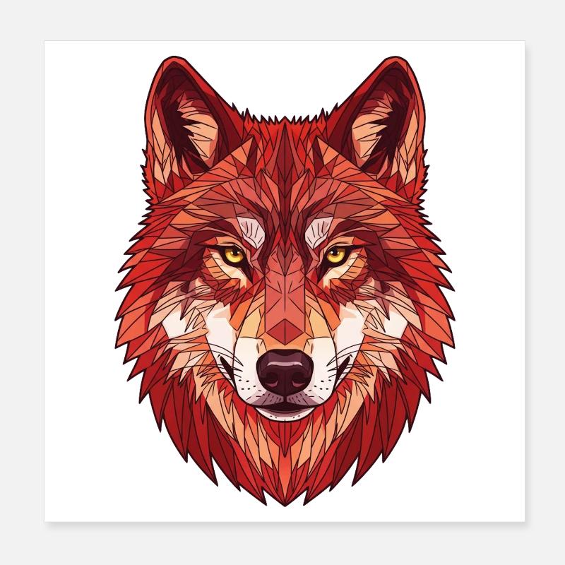 Geometrischer roter Wolf Poster 20x20 cm