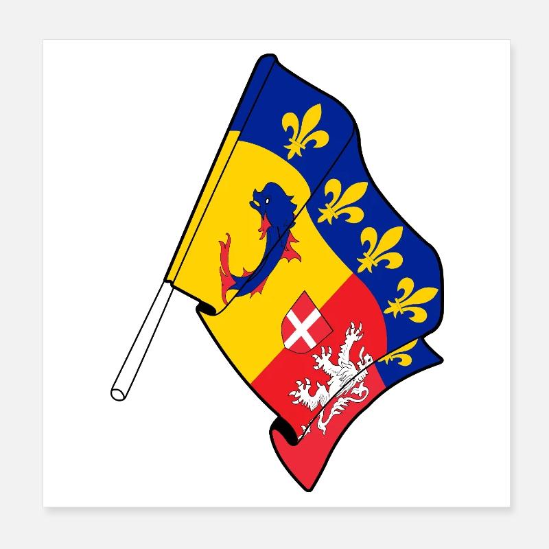 Rhône-Alpes Flag Poster 8" x 8" (20x20 cm)