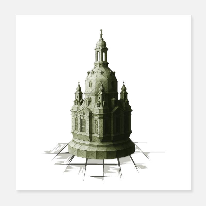 Low Poly Chess Checkers Frauenkirche Poster 8" x 8" (20x20 cm)