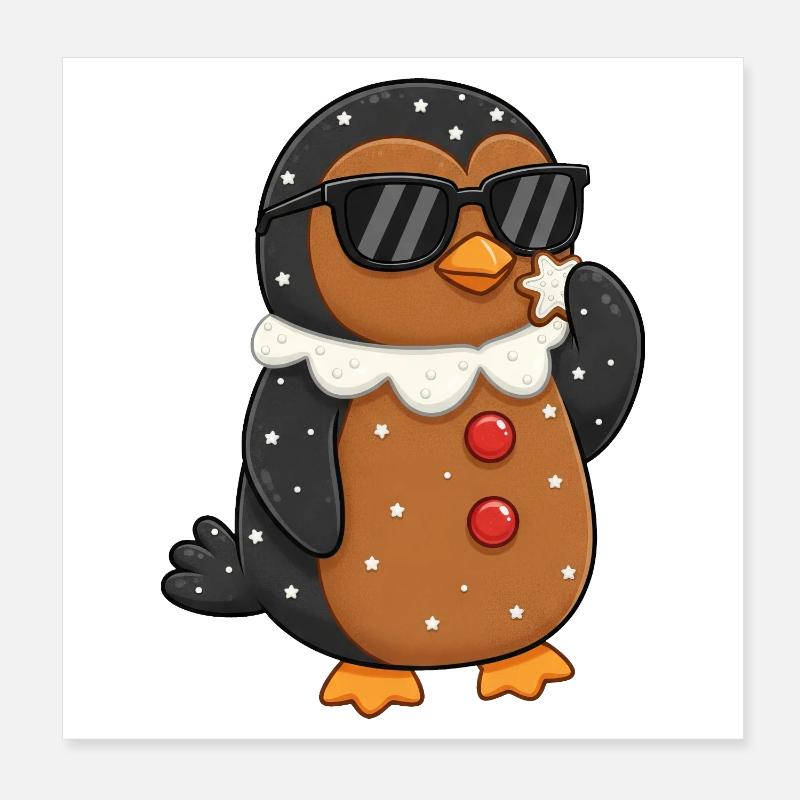 Süßer Pinguin Weihnachts Lebkuchenmann Cartoon Poster 20x20 cm