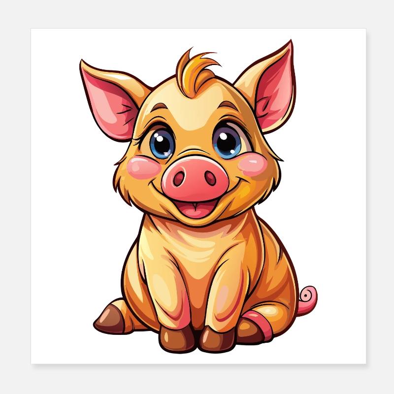 Cochon assis Poster 20 x 20 cm