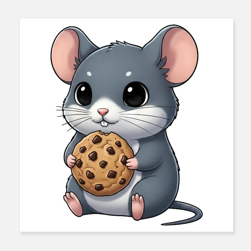 Souris mignonne avec biscuits Cookie Snacking dessin animé Poster 20 x 20 cm