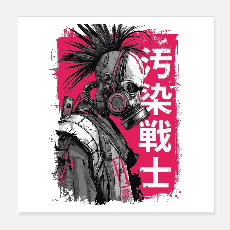 Punk Krieger mit Schriftzeichen Poster 20x20 cm