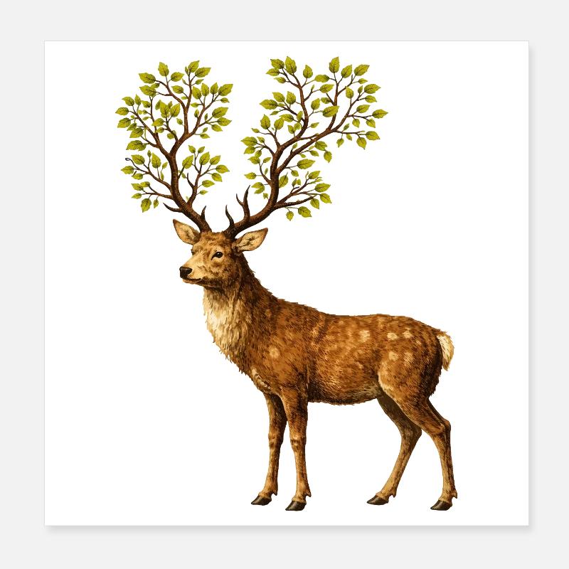 Hirsch mit Baumgeweih – Naturgeist des Waldes Poster 20x20 cm