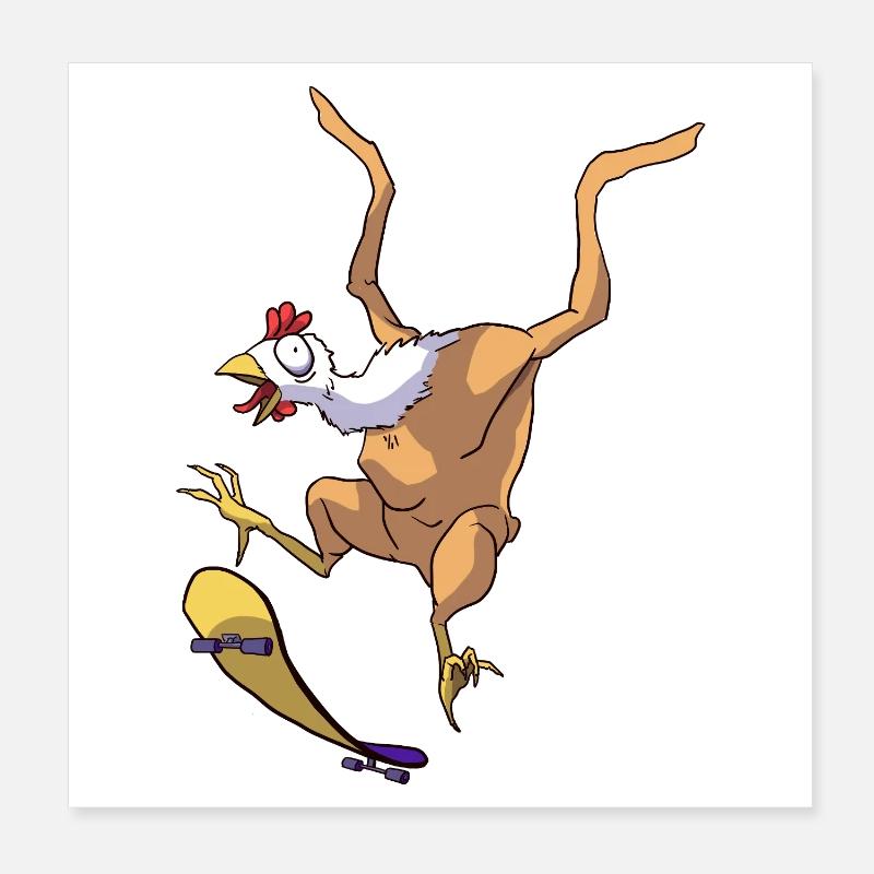 Skateboarding chicken Poster 8" x 8" (20x20 cm)