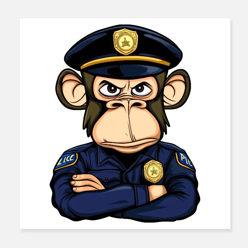 Polizei Affe Poster 20x20 cm