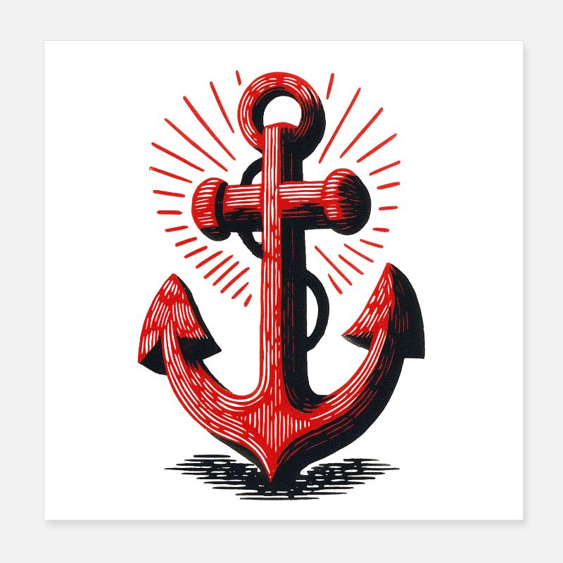Rotes Anker Sonnenstrahl Muster Poster 20x20 cm