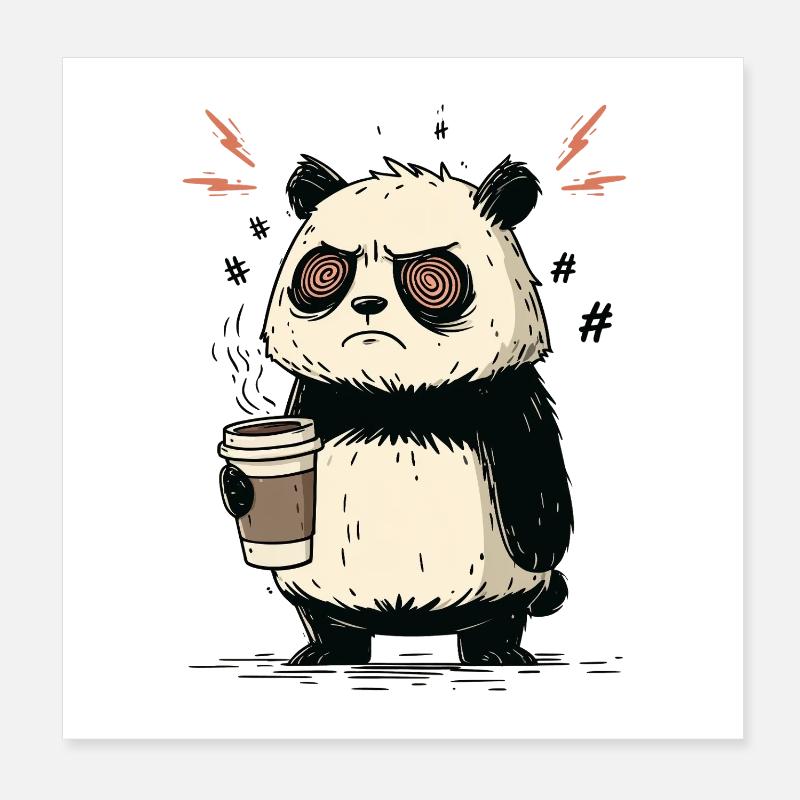 Coffee Stress Panda Poster 8" x 8" (20x20 cm)
