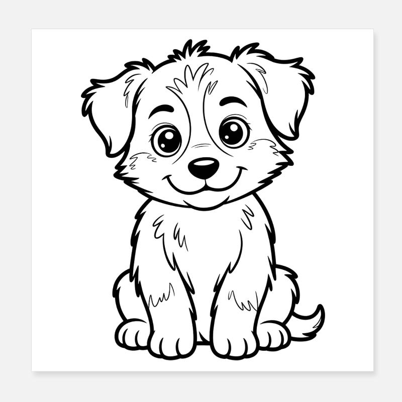 Dessin au trait du Chien Câlin Poster 20 x 20 cm