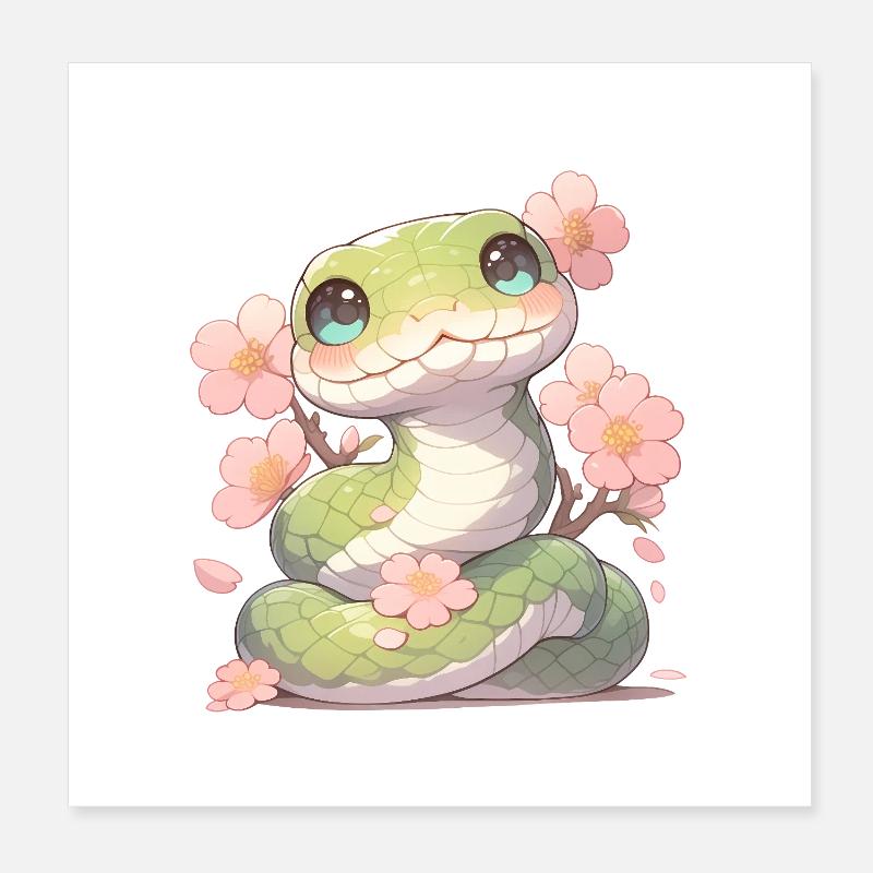 Kawaii Snake Sakura - Année du Chibi du Serpent Poster 20 x 20 cm