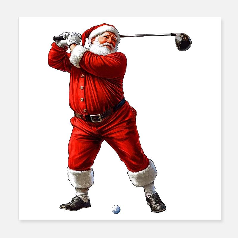 Golfer Santa Claus Poster 8" x 8" (20x20 cm)