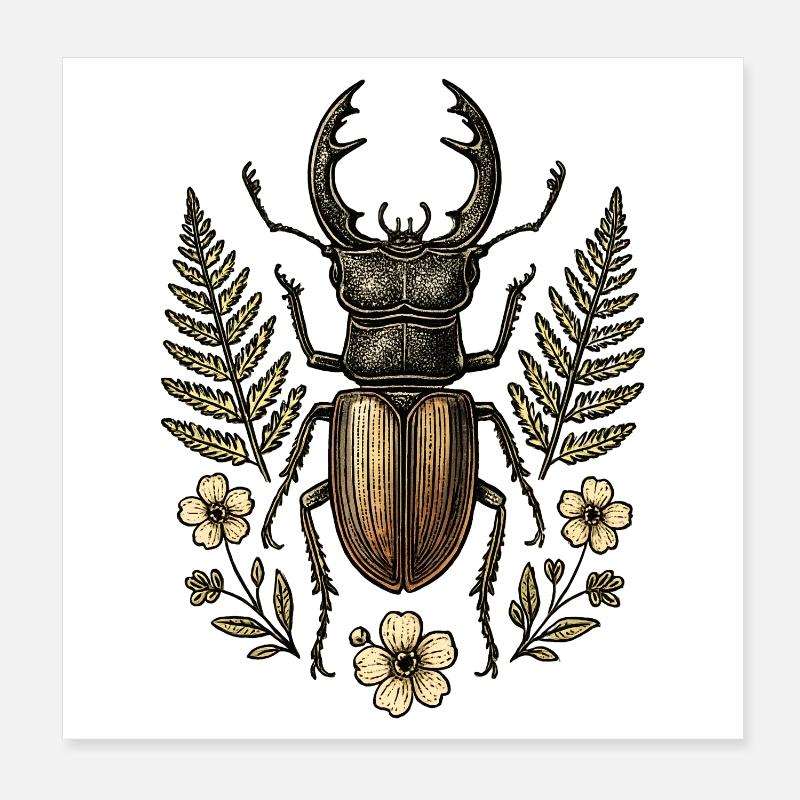 Bronze Insect in Leaf Wreath Poster 8" x 8" (20x20 cm)