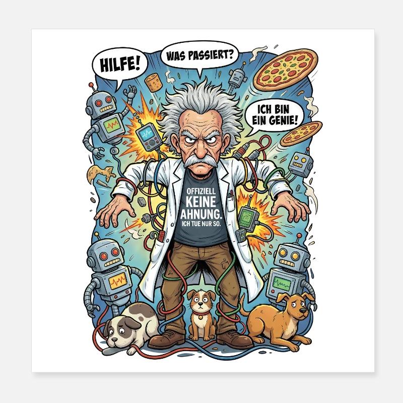 Genius in chaos: Einstein and robots Poster 8" x 8" (20x20 cm)
