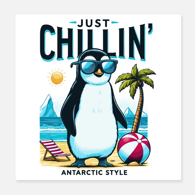 Antarctic beach penguin with sunglasses Poster 8" x 8" (20x20 cm)