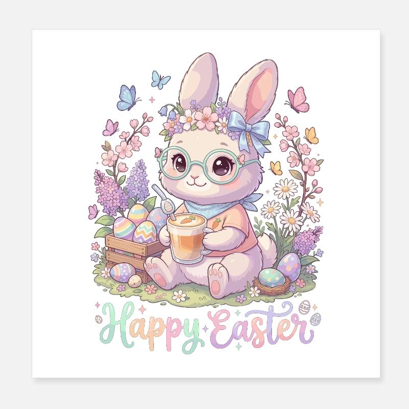 Pastel Bunny Easter Magic "Happy Easter" - Poster 8" x 8" (20x20 cm) - white