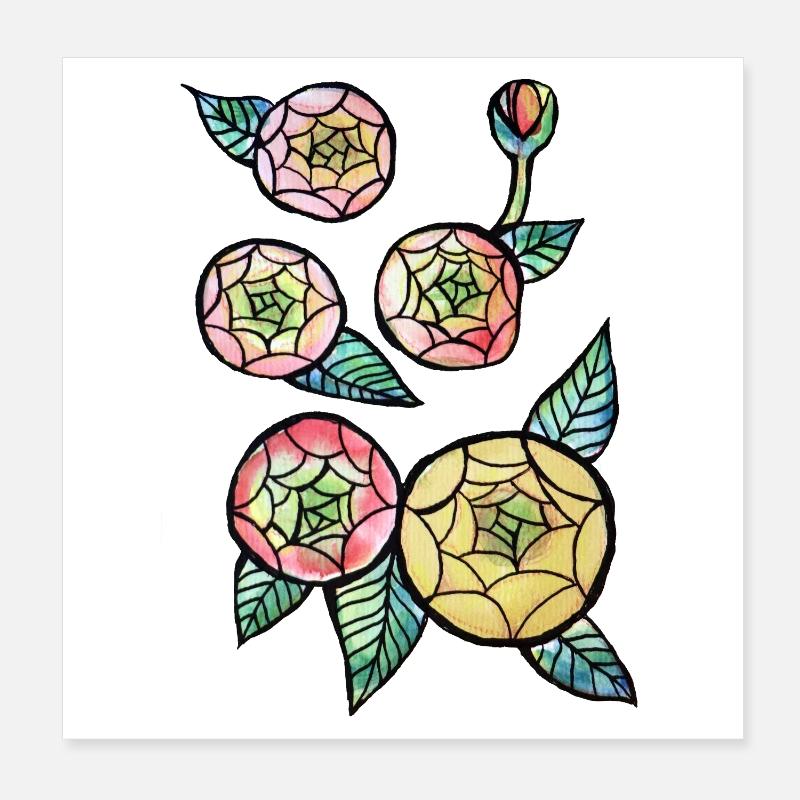 Trio Fleur en Vitrail Poster 20 x 20 cm