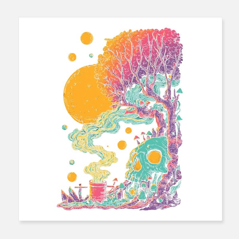 Psychedelischer Baumskull im Kosmos Poster 20x20 cm