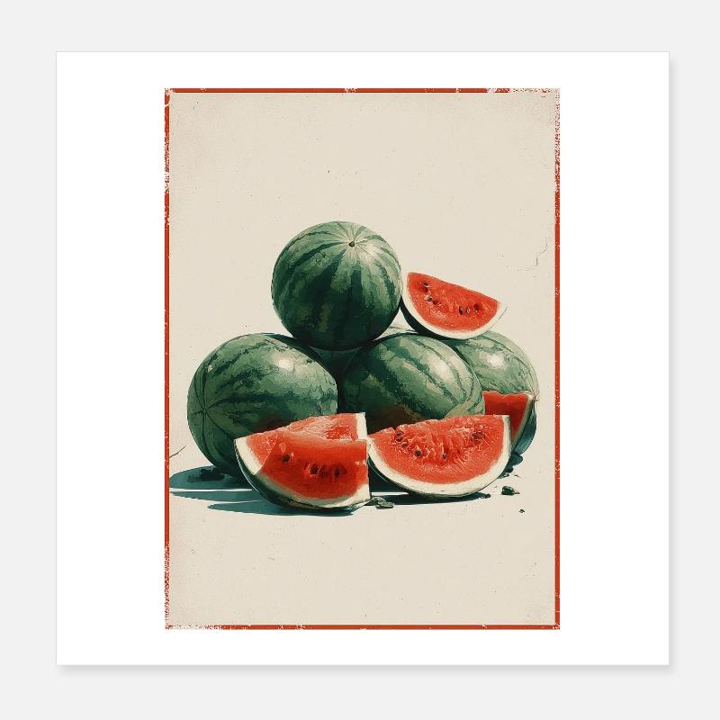 Tranches de pastèque vintage Poster 20 x 20 cm