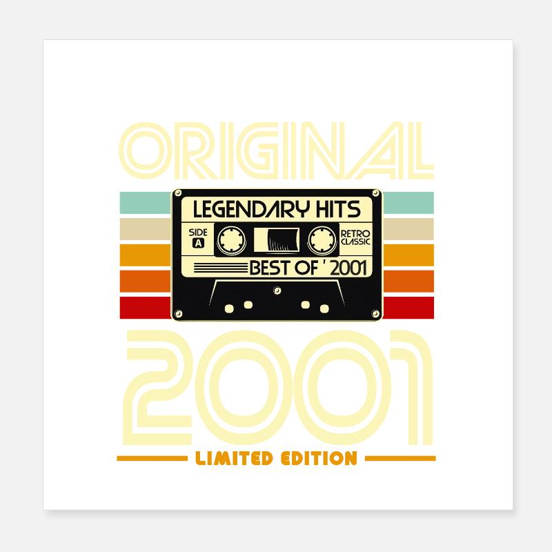 Original 2001 Hits Cassette Vintage Poster 8" x 8" (20x20 cm)