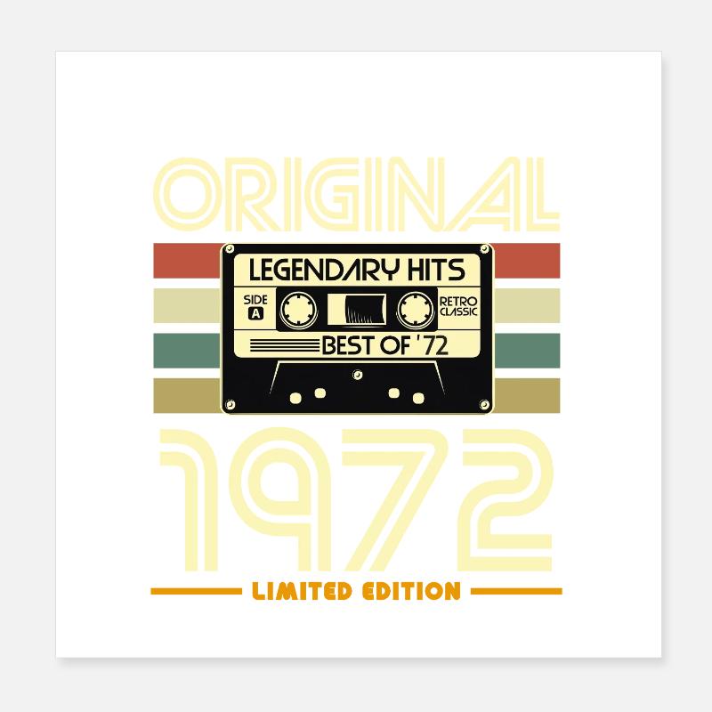 Original 1972 Hits Retro Cassette Poster 8" x 8" (20x20 cm)