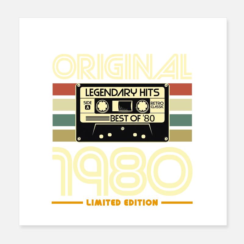 Original Hits 1980 Retro Cassette Poster 8" x 8" (20x20 cm)