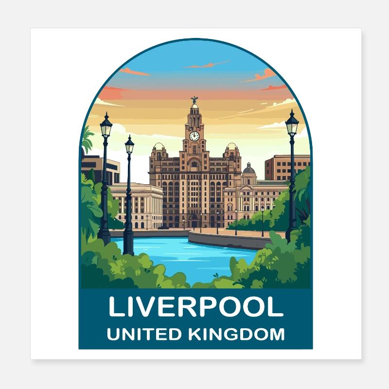 Liverpool Skyline UK Waterfront Illustration Poster 8" x 8" (20x20 cm)