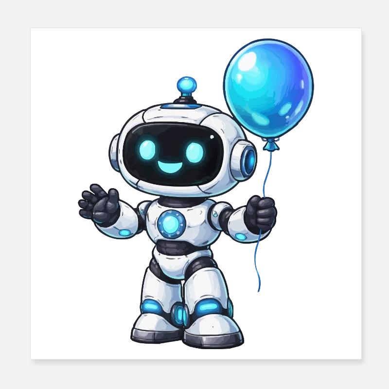 Petit robot avec ballon Poster 20 x 20 cm