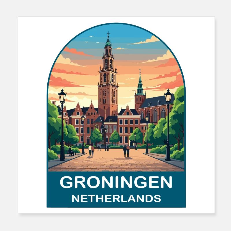 Affiche de voyage Groningue, Pays-Bas, Martinitoren, Poster 20 x 20 cm