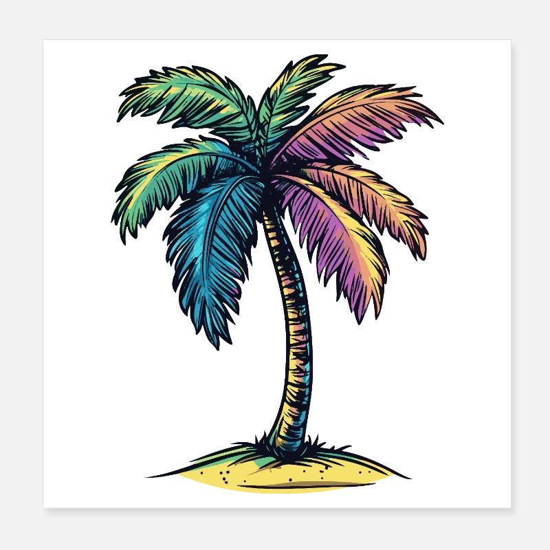 Symbole coloré de l’île Palm Tree Poster 20 x 20 cm