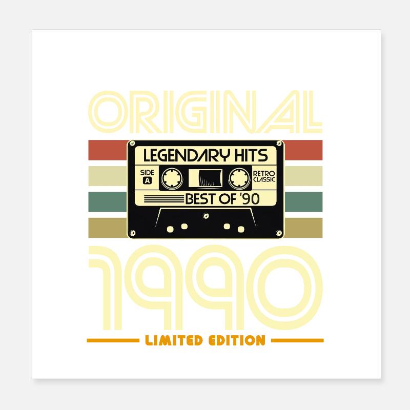 Original 1990 Rétro Cassette Édition Poster 20 x 20 cm
