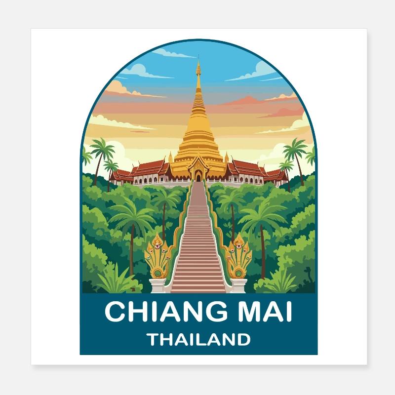 Art d’affiche de voyage Doi Suthep à Chiang Mai, Thaïlande Poster 20 x 20 cm
