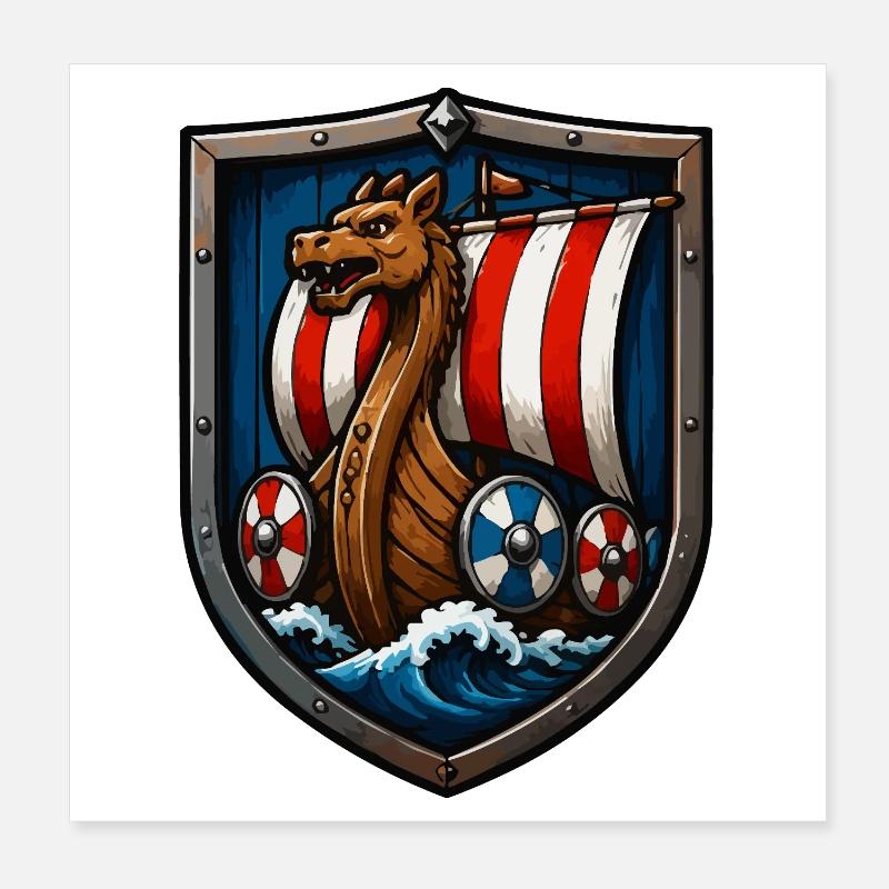 Wikinger Drachenboot Schild Poster 20x20 cm