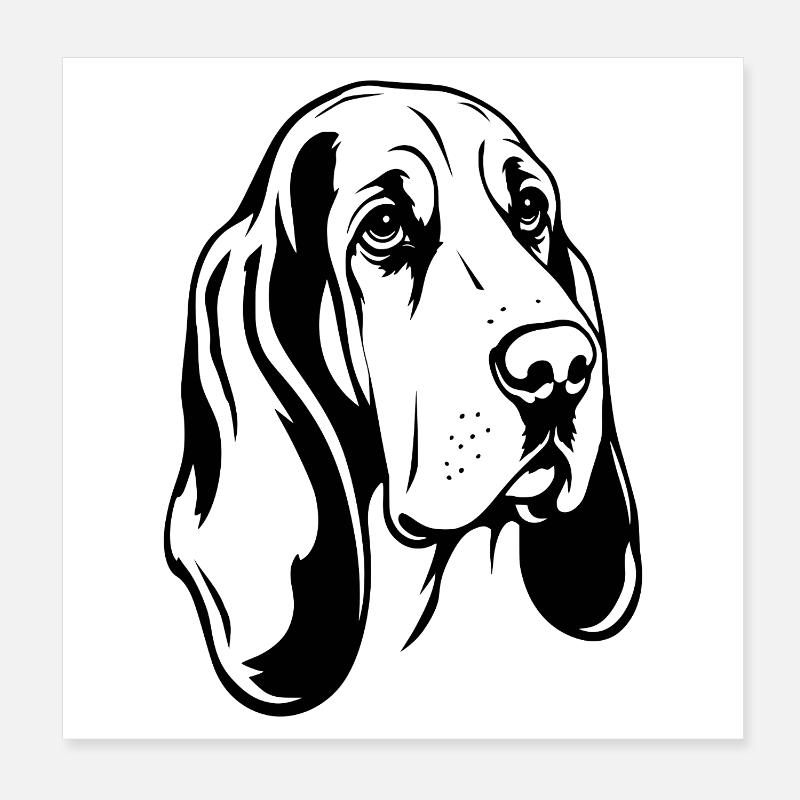 Basset_Hound Front View Cartoon Black Poster 8" x 8" (20x20 cm)
