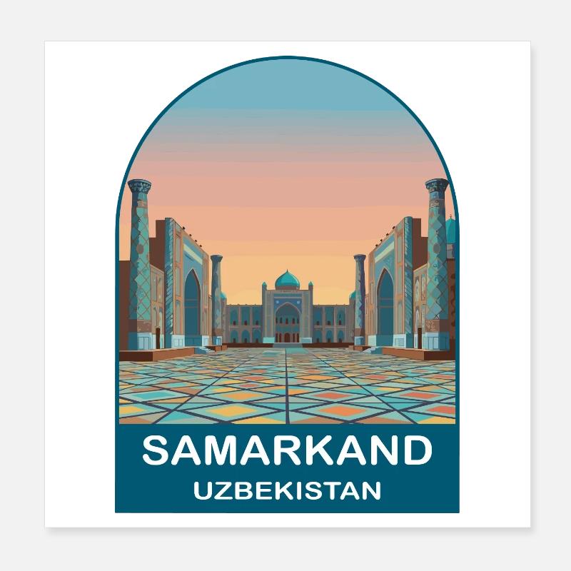 Affiche vintage de la Route de la Soie à Samarcande en Ouzbékistan Poster 20 x 20 cm