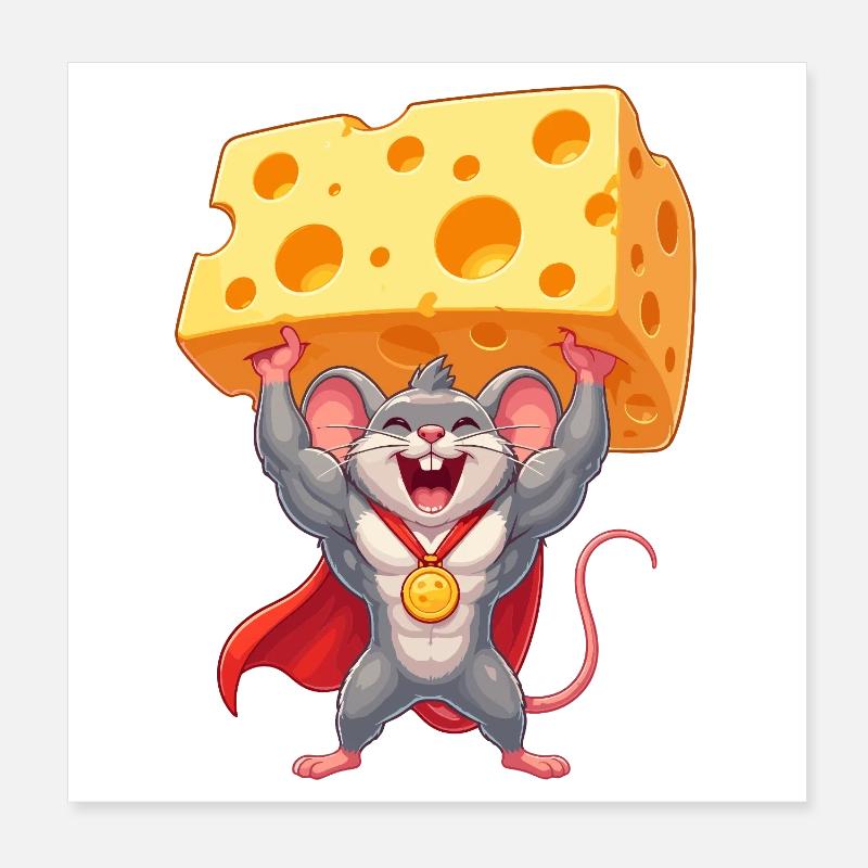 Superhero Mouse Cheese Power Poster 8" x 8" (20x20 cm)