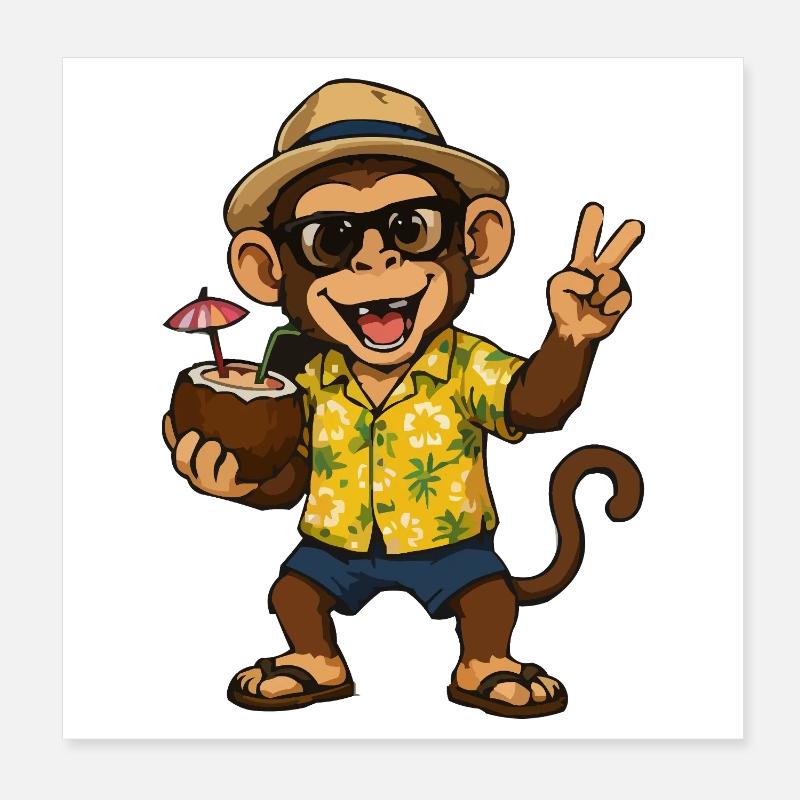 Tropical Monkey Party - Ambiances Hawaii Poster 20 x 20 cm
