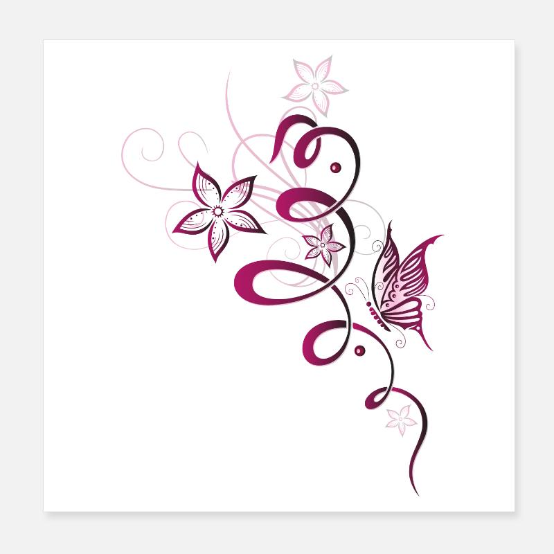 Frühling Blumen Schmetterling Spring Kirschrot Poster 20x20 cm