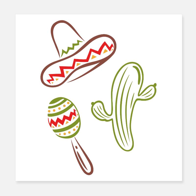 Mexique Cinco De Mayo Cactus Sombrero Poster 20 x 20 cm