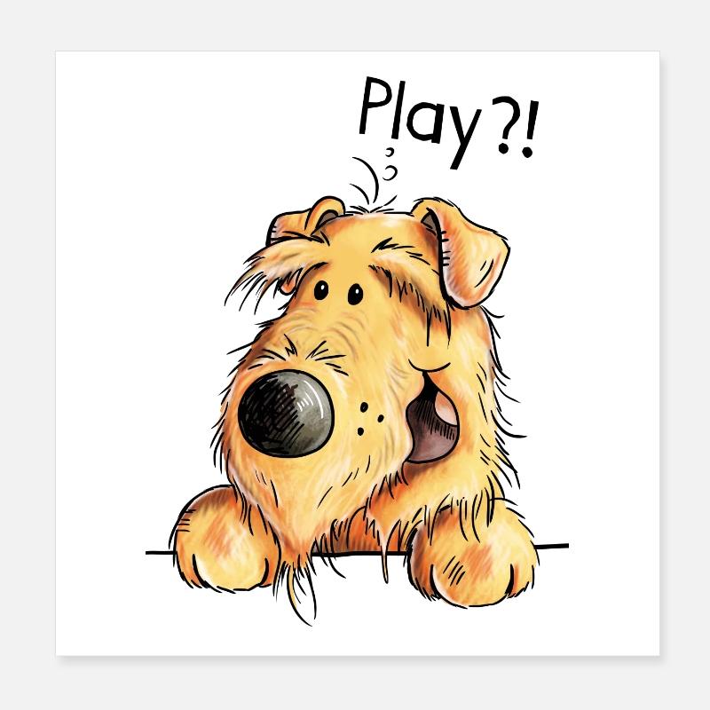 Verspielter Airedale Terrier - Welsh Terrier - Dog Poster 20x20 cm