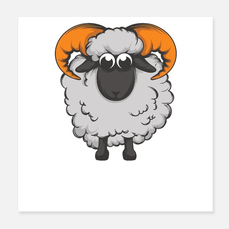 Mouton mignon avec des bois de corne Poster 20 x 20 cm