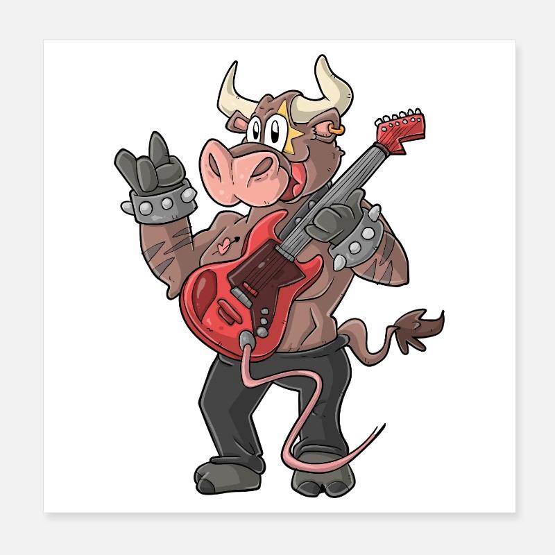 Rocker / Stier Gitarrist Poster 20x20 cm