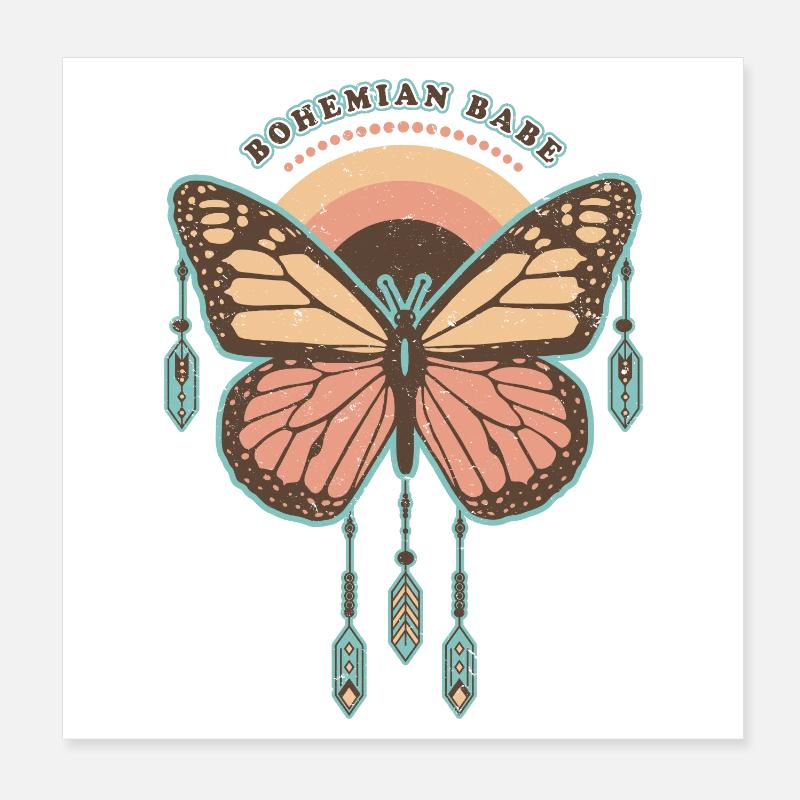Bohemian Babe - Papillon Boho Rétro Poster 20 x 20 cm