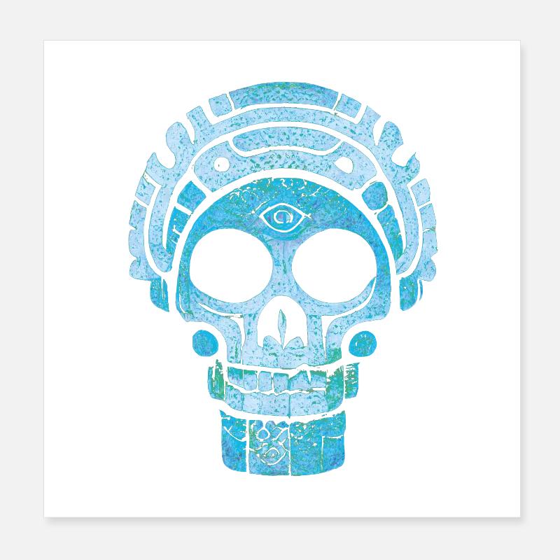 Blauer Maya-Schädel Poster 20x20 cm