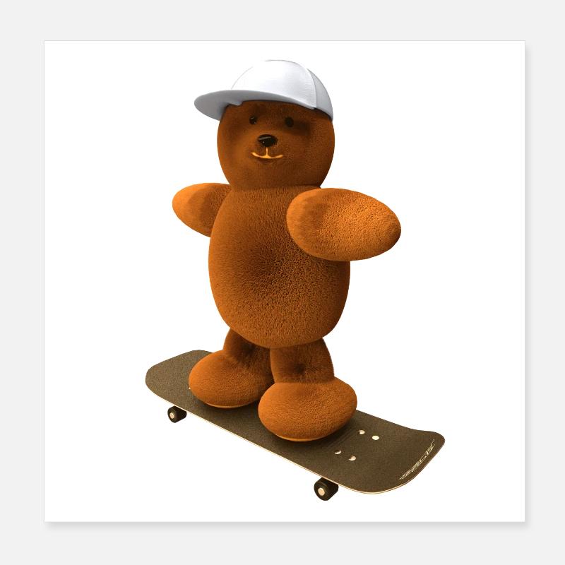 Bär auf Skateboard mit Basecap Poster 20x20 cm